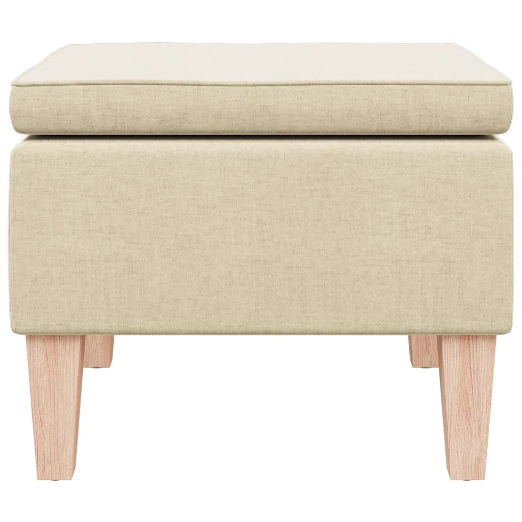 Poggiapiedi con Gambe in Legno Crema in Tessuto 329434