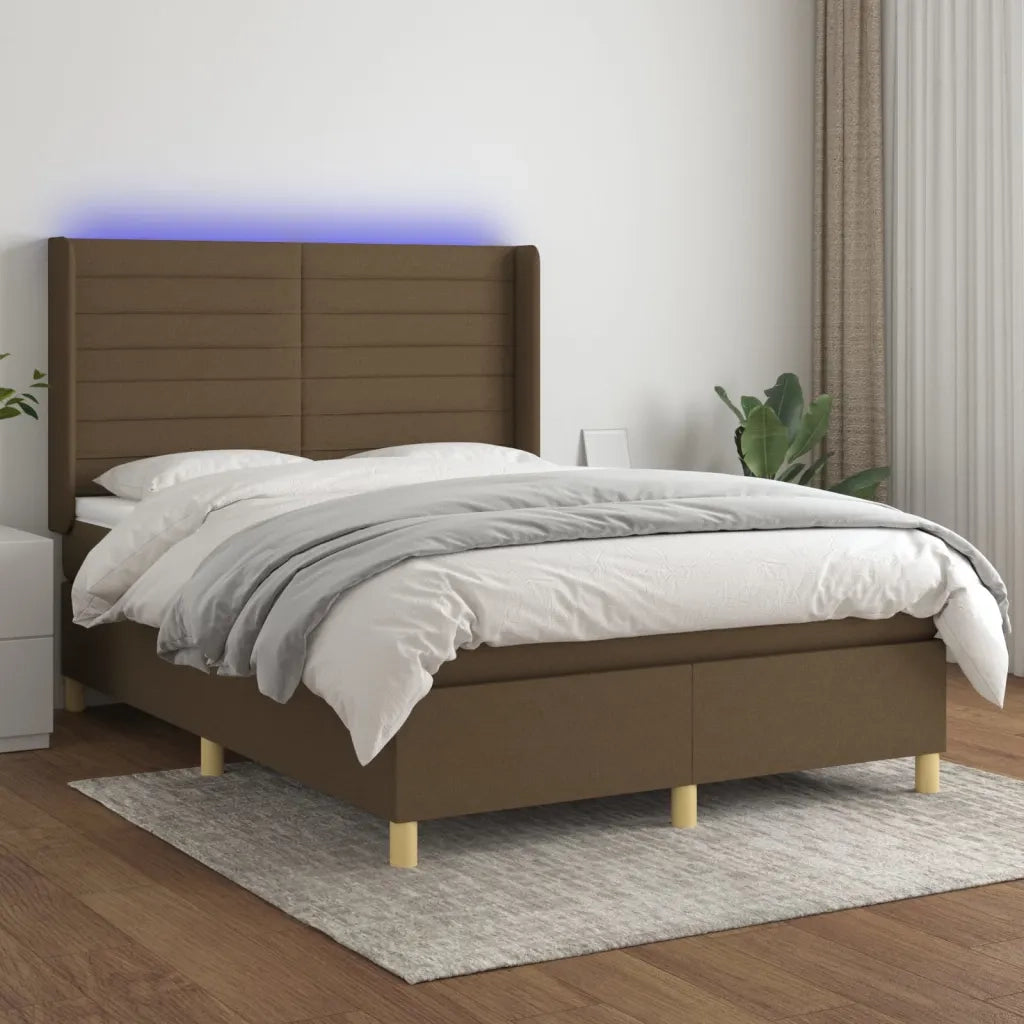 Letto a Molle Materasso e LED MarroneScuro 140x190cm in Tessuto 3138952