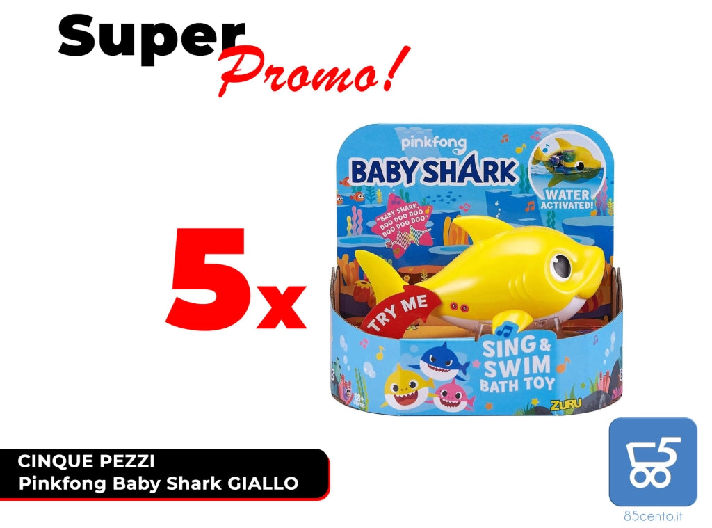 Promo 5 Pezzi Pinkfong Baby Shark Giocattolo da Bagno Canta e Nuota a Batteria Giallo per Bambini +18 Mesi, Nuota per Davvero! Rivenditore