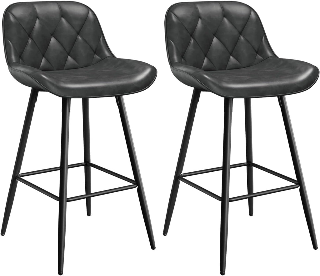 Sgabelli cucina, Sgabelli Bar con Schienale Sedia da Cucina con Poggiapiedi Sgabello Alto Imbottito Sedia in PU vintage con Gambe in Metallo per Bistrot Pub Sala da Pranzo, Antracite