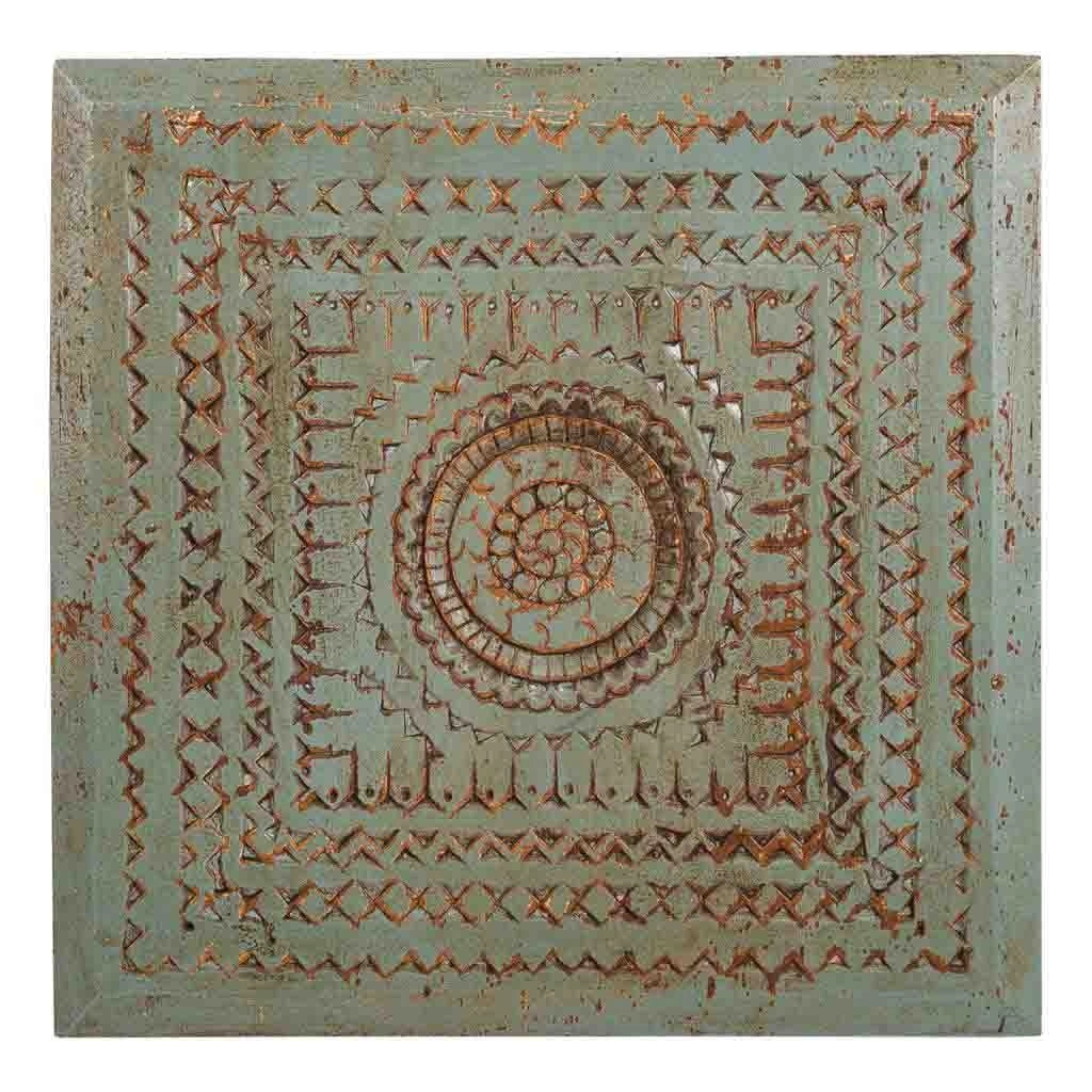 Tavolino da centro in legno intagliato finitura artigianale 33x33x14