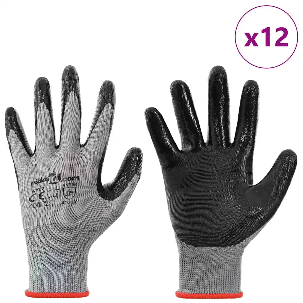 Guanti da Lavoro 12 pz Grigio e Nero 7 / S Poliestere CFW6131350