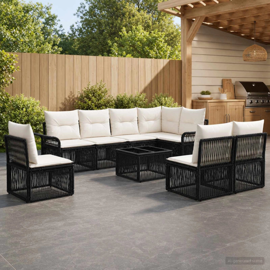 Set Divano da Giardino 9 pz Nero polyrattan 3434848