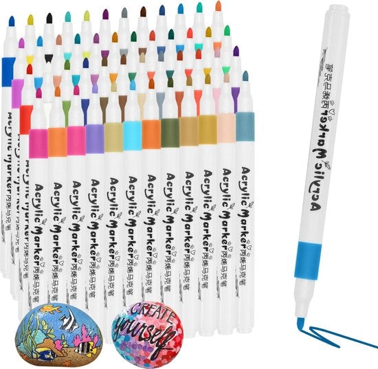 Kit di pennarelli e pennelli per acrilica - Set di pennarelli e pennelli per acrilica - Kit di pittura acrilica DIY - Colore per numero per adulti - Kit di pennarelli e pennelli per acrilica - 48 pezzi