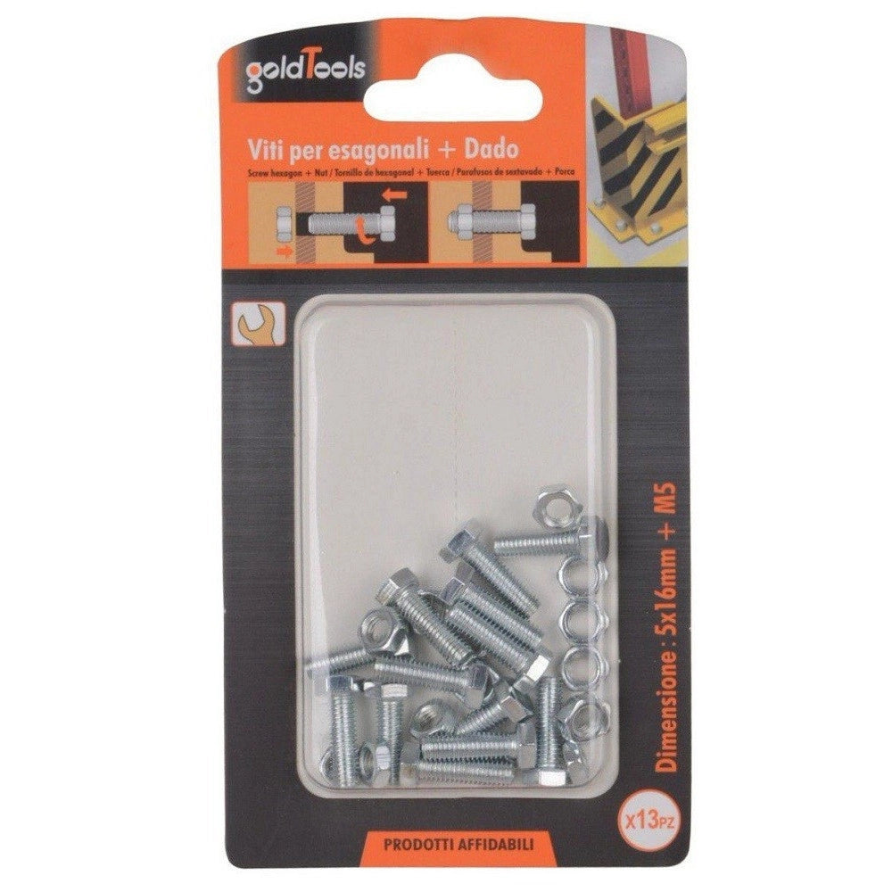 Trade Shop - Set 13 Pz Vite Viti Per Esterno A Testa Esagonali 5x16mm Con Dadi Dado M5 90909 -