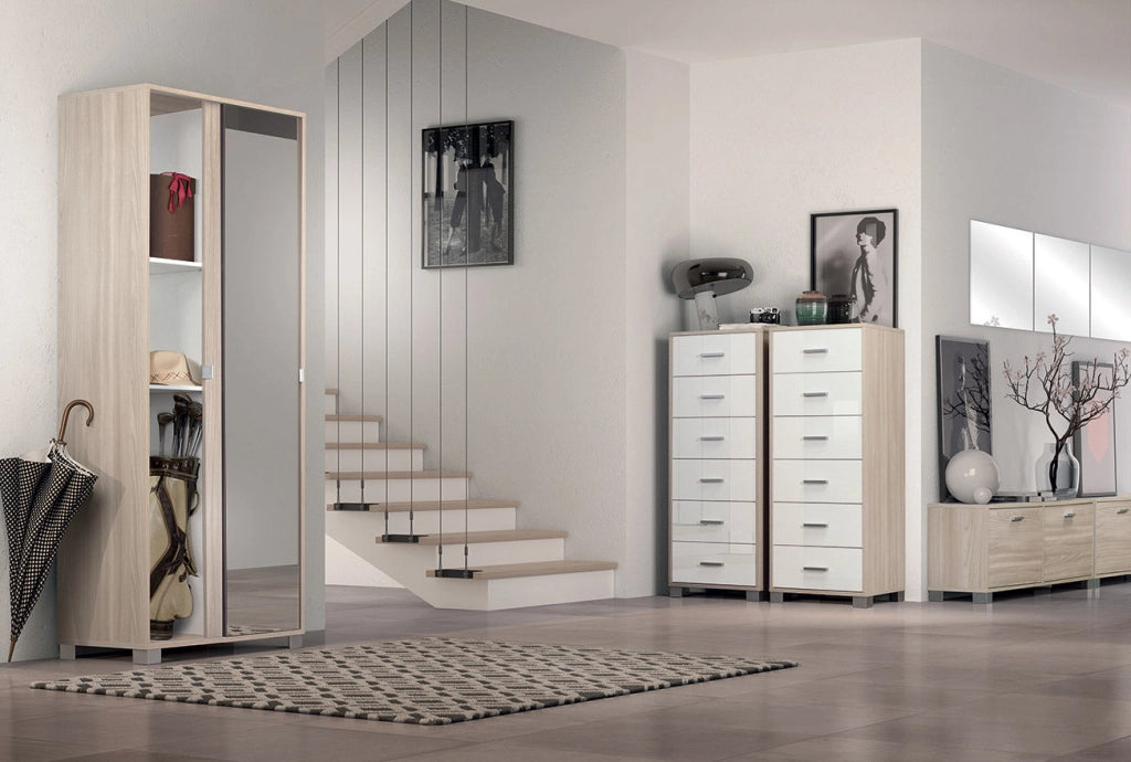 Armadio 2 Ante Scorrevoli con Specchio 82x190x41 cm Olmo Chiaro
