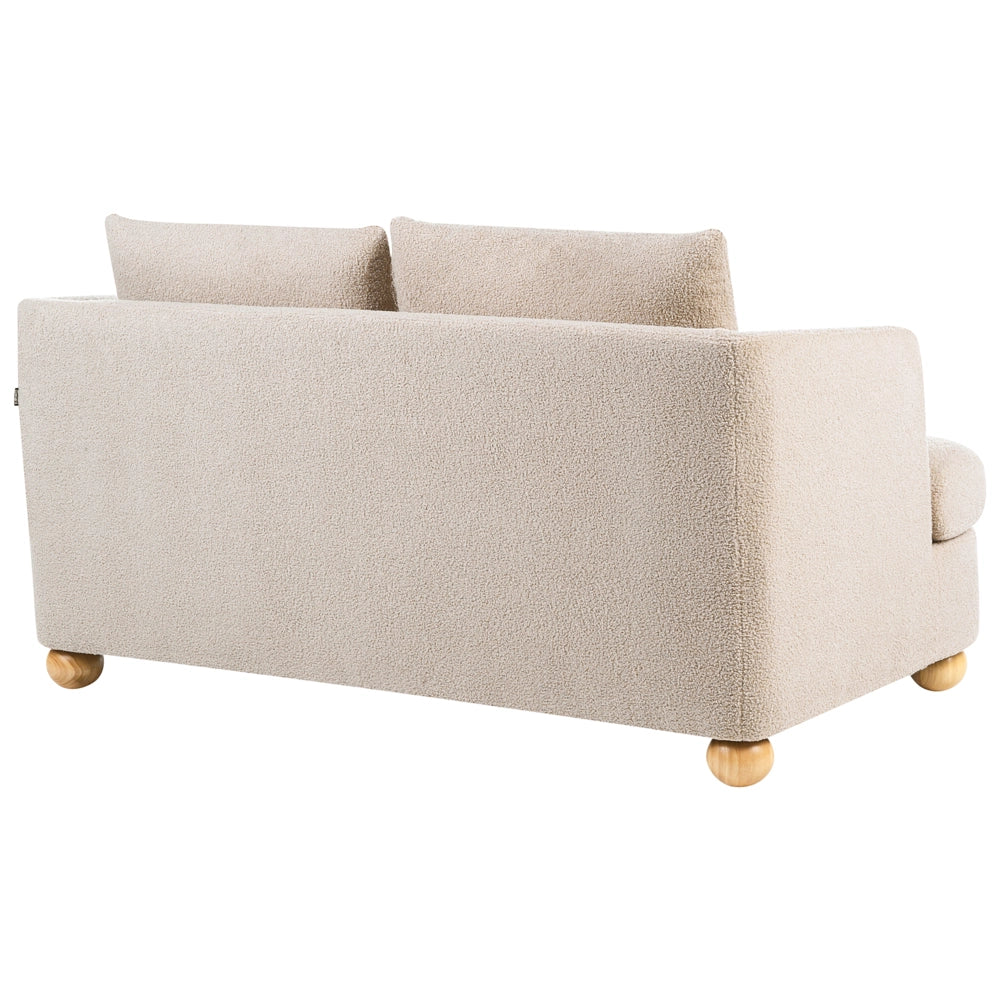 Set da salotto a 6 posti, rivestimento bouclé beige, gambe rotonde in legno con braccioli,set composto da divano e poltrona