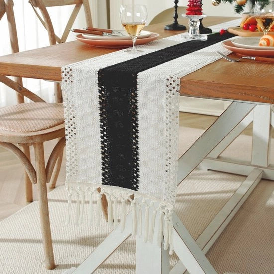 Tavolo da pranzo a due colori con stoffa tessuta a cotone e lino - 30x183cm tavolo da pranzo neutrale in stile bohemian - decorazione tessuta in stile rurale - adatto per la decorazione di tavoli, matrimoni, feste e decorazione di tavoli da capotavola