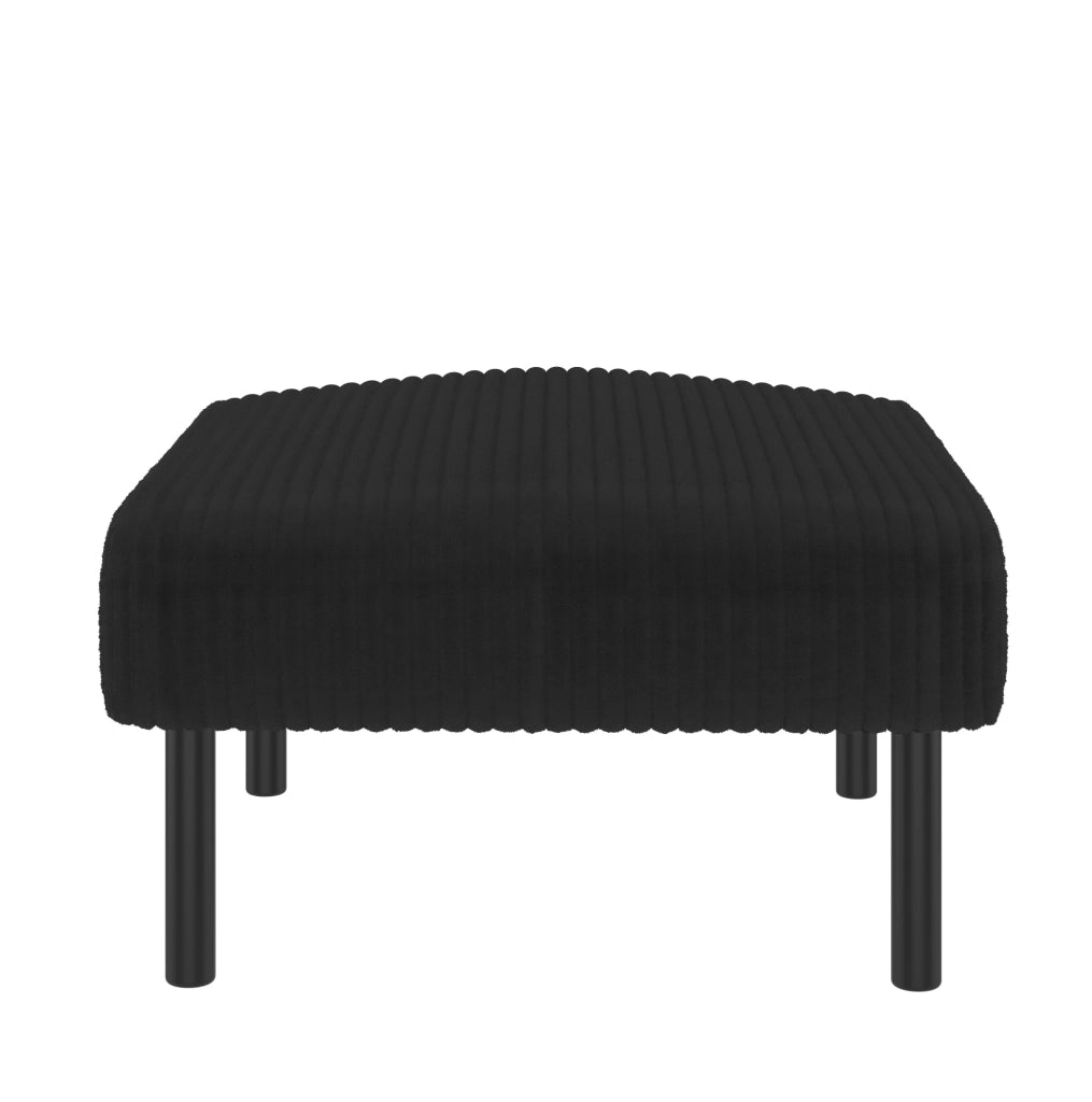 Pouf nero in velluto a coste con struttura in metallo