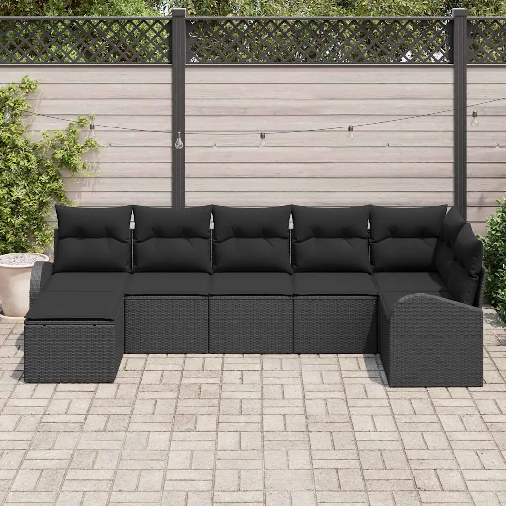 Set di divani con cuscino 7 pcs Nero polyrattan