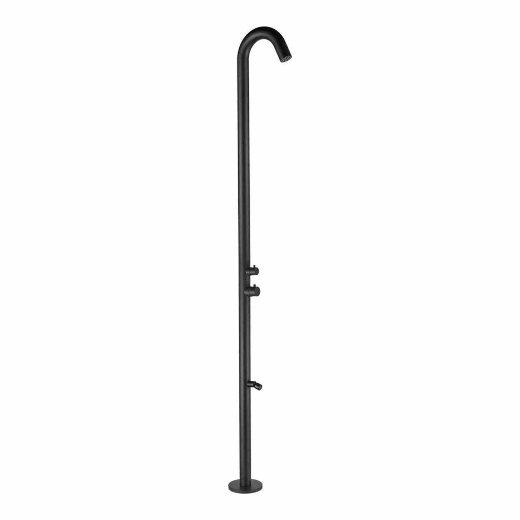 Sined Quartu Doccia Per Esterni In Acciaio Inox 316l Con Lavapiedi h 2289 Cm Nero Satinato Con Soffione Deviatore e Lavapied