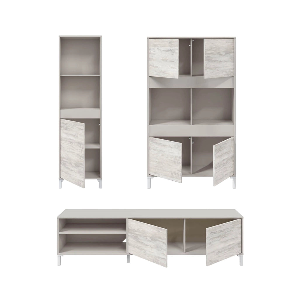 Nibionno, set Mobili da Soggiorno Modulabile, Beige Chiaro