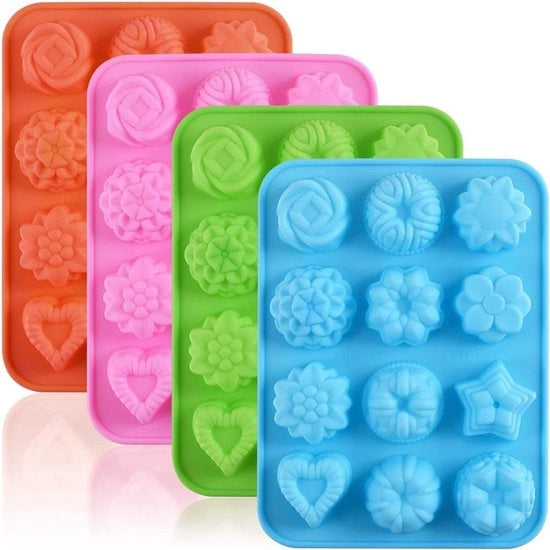 Chocolata in Silicone a forma di Fiore per Dolci e Artigianato DIY - 12 Orecchioni - Feste e Festival - Pacchetto da 4 - Diverse Colori