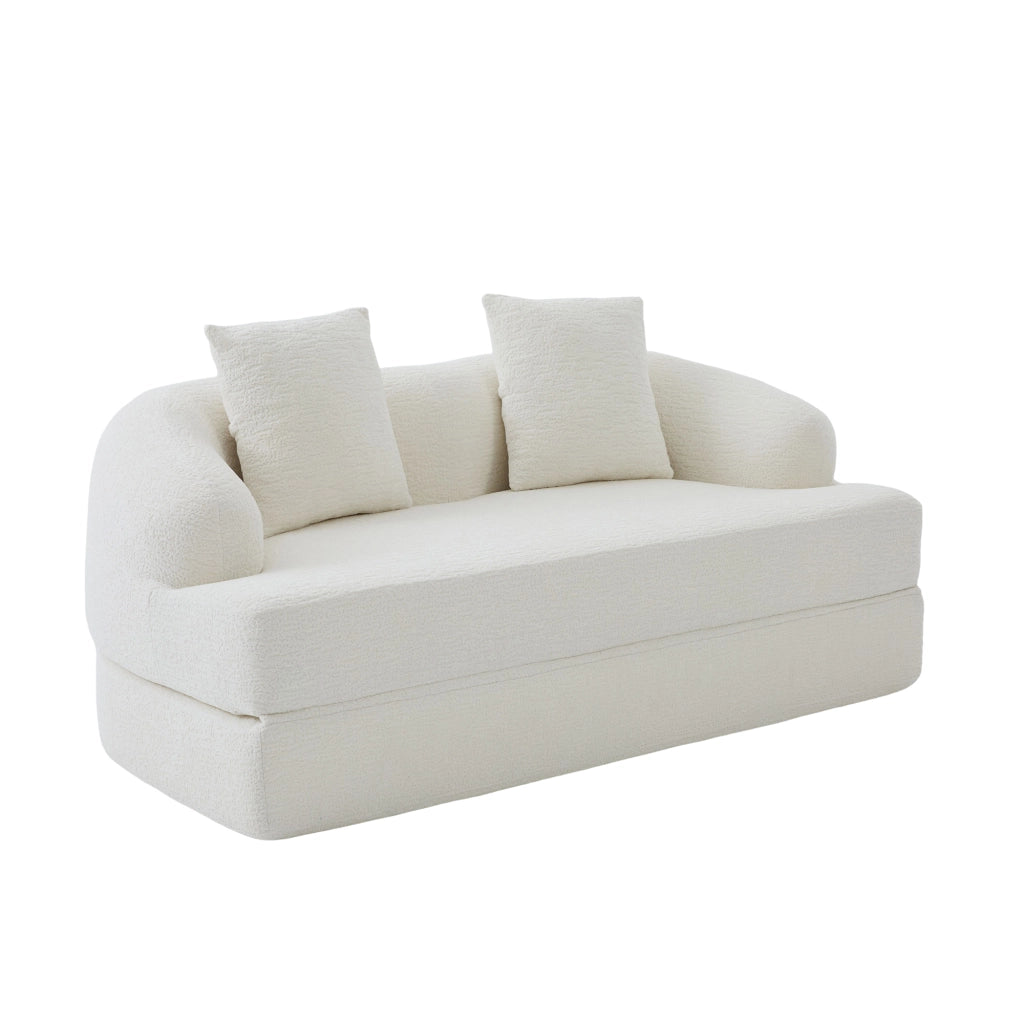 Divano letto a 2 posti pieghevole in chenille beige, multifunzionale per soggiorno e camera ospiti