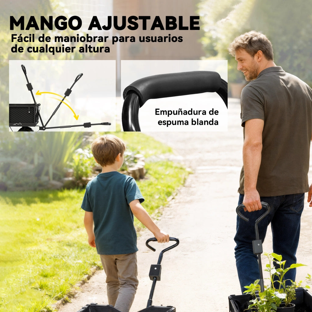 Carrello da Giardino con Ruote ¨C zephmum ¨C Nero 105x51x54 cm