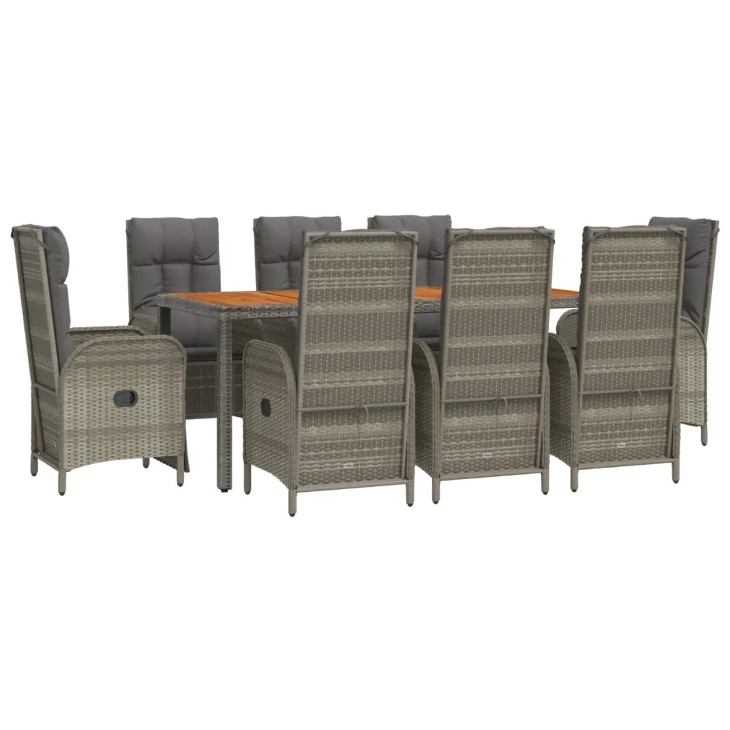 Set da Pranzo da Giardino 9 pz con Cuscini in Polyrattan Grigio