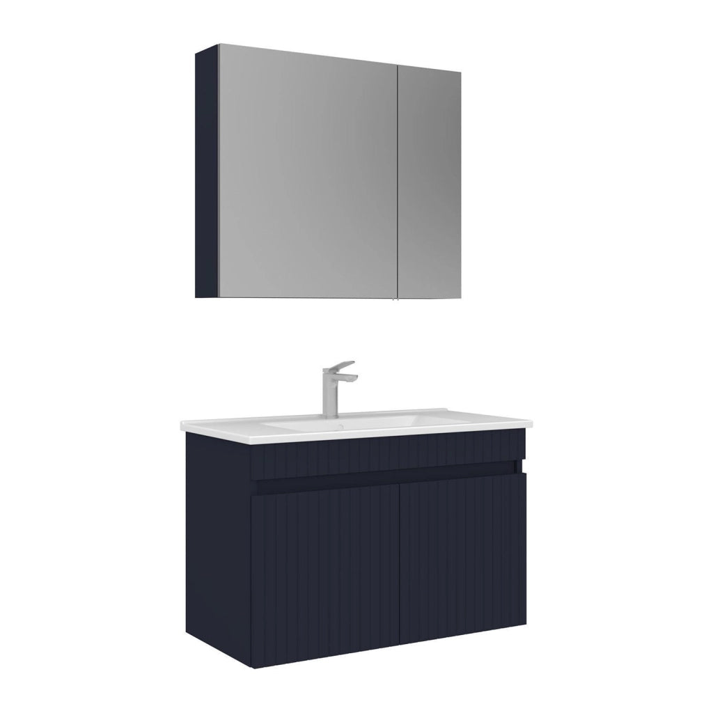 Set mobile lavabo con specchio (2 pezzi) "Tivoli 85" - 85 x 45 x 57 cm - Blu navy opaco