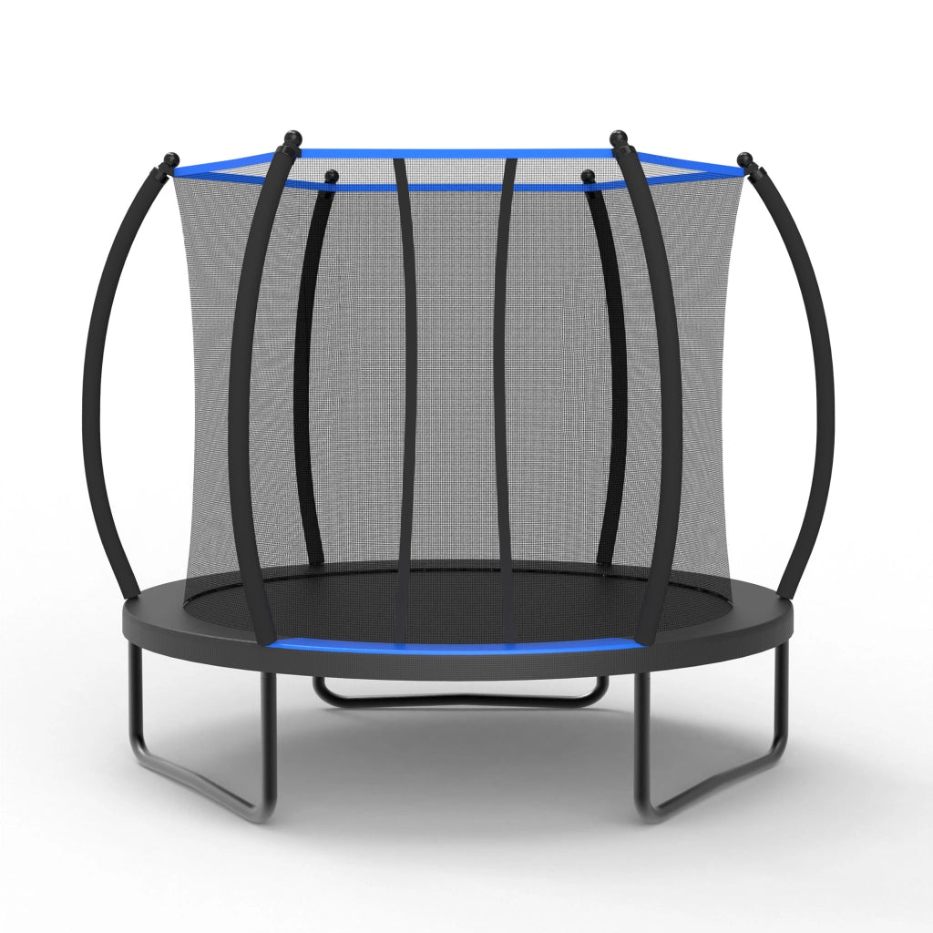 Trampolino da esterno 7,5 piedi con rete di sicurezza acciaio nero e blu per bambini da 6 anni per il giardino