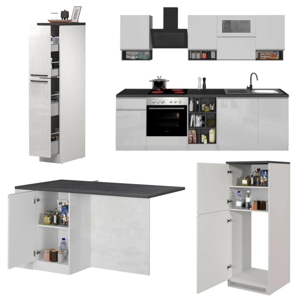 Cucinino Balme, Cucina Modulabile, Elettrodomestici non inclusi, Made in Italy, Bianco Lucido