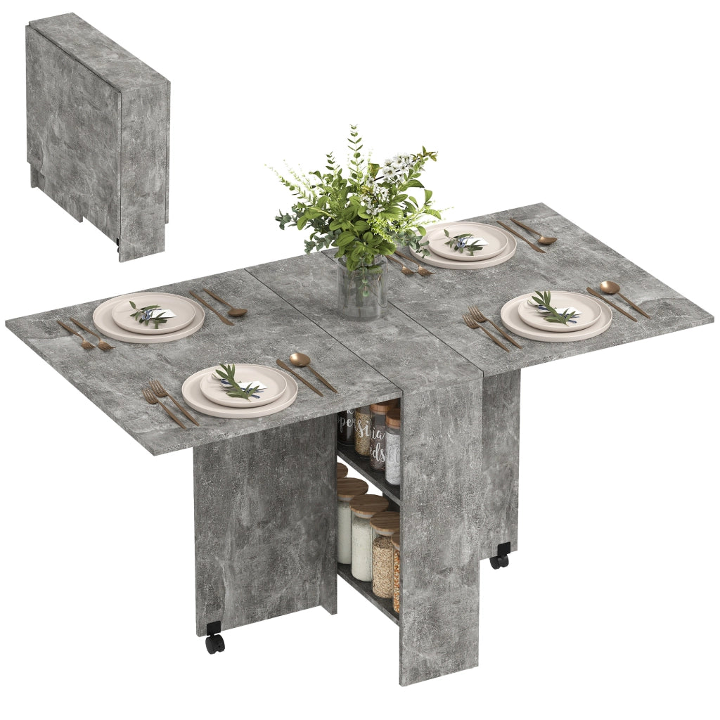 Tavolo Pieghevole in Legno per 4-6 Persone con Ruote. 75x140x74cm. Grigio