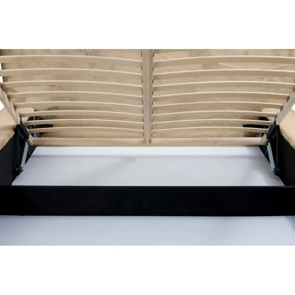 Letto contenitore ORLANE – Beige Polvere di miele polare – 160x200 cm – Rete sollevabile – Design di alta gamma