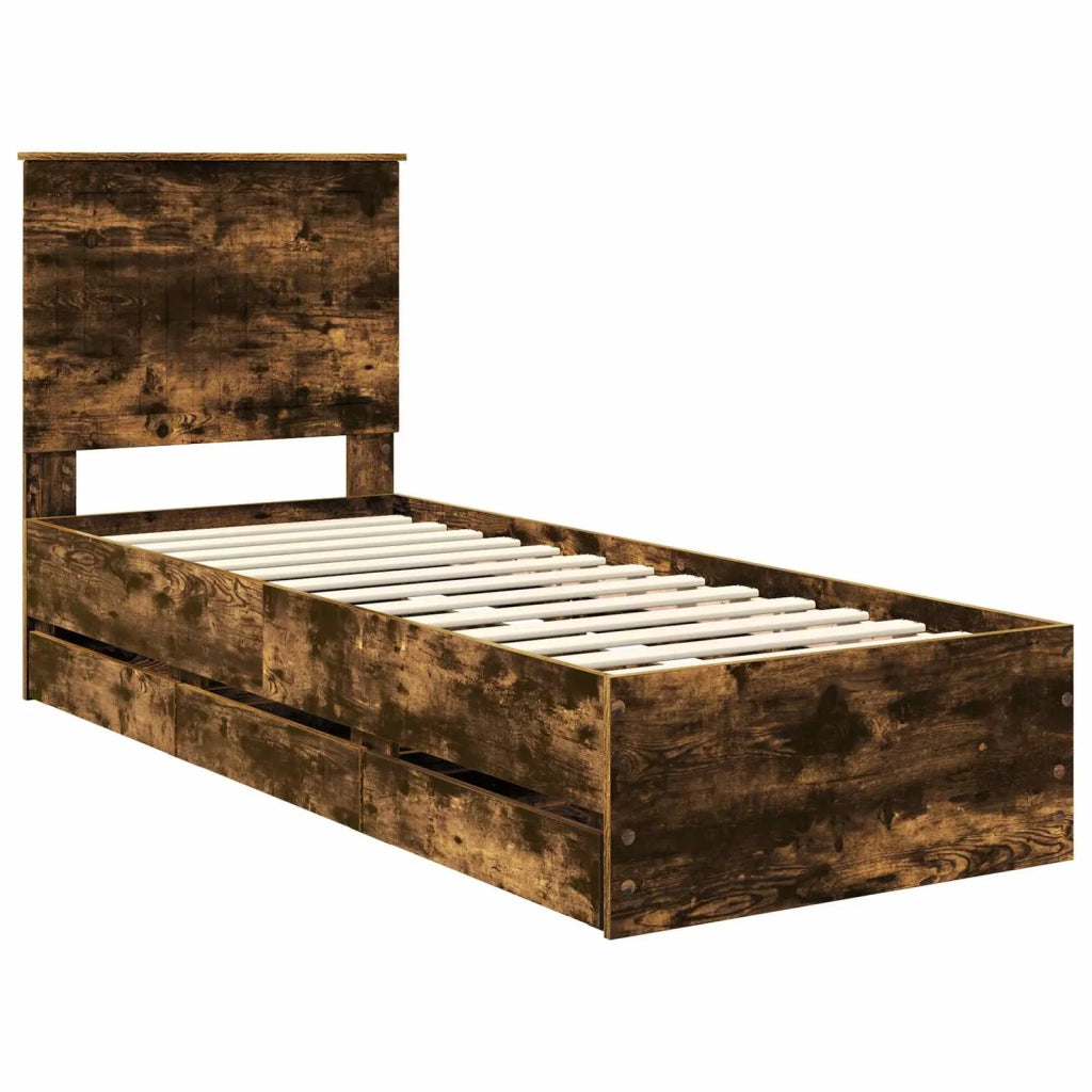 Letto singolo | Letto per adulti | Struttura del letto con cassetto Rovere fum¨¦ 75 x 190 cm