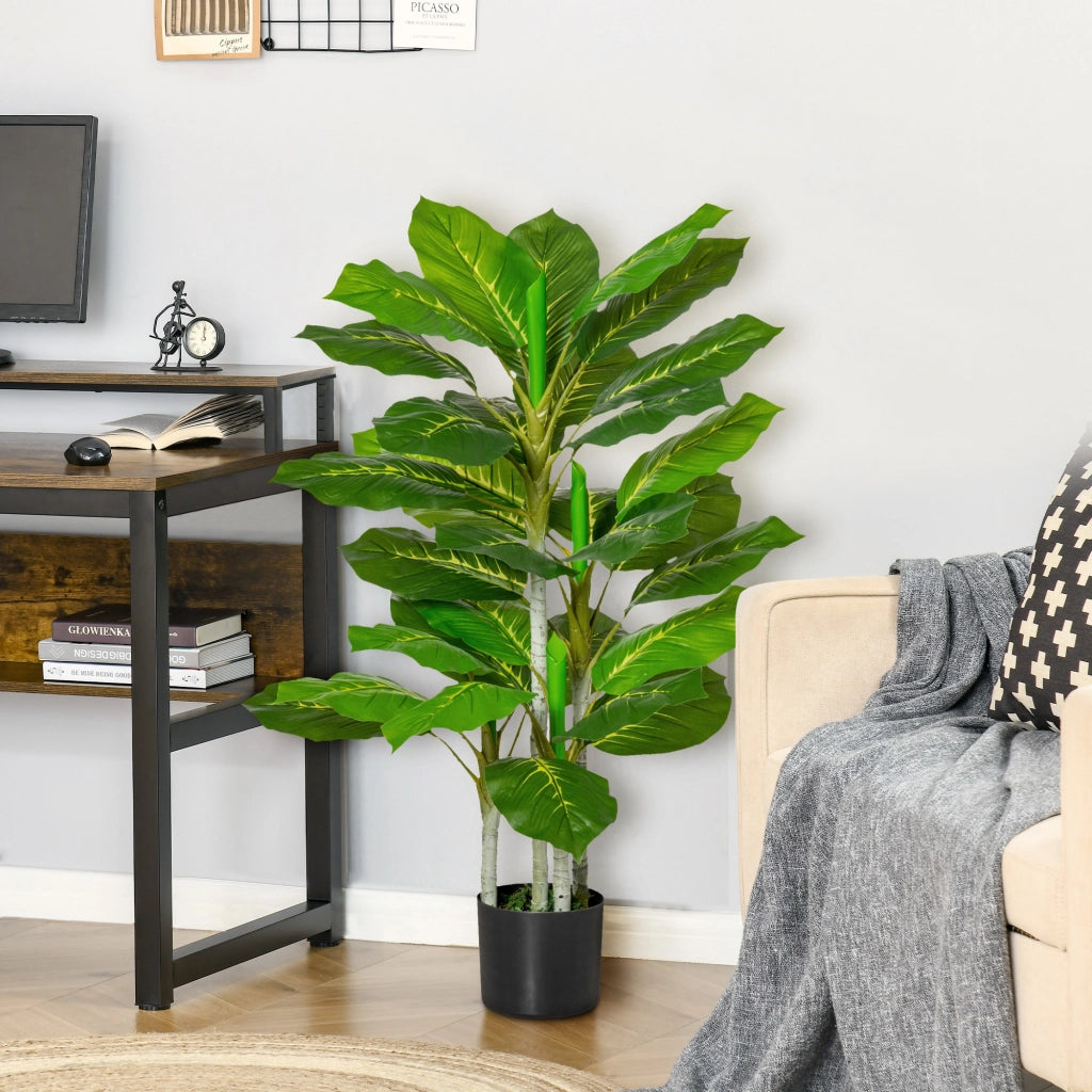 Pianta Verde Artificiale da 95 cm e 33 Foglie con Vaso Nero ?15x13 cm, in PEVA, PE e Cemento