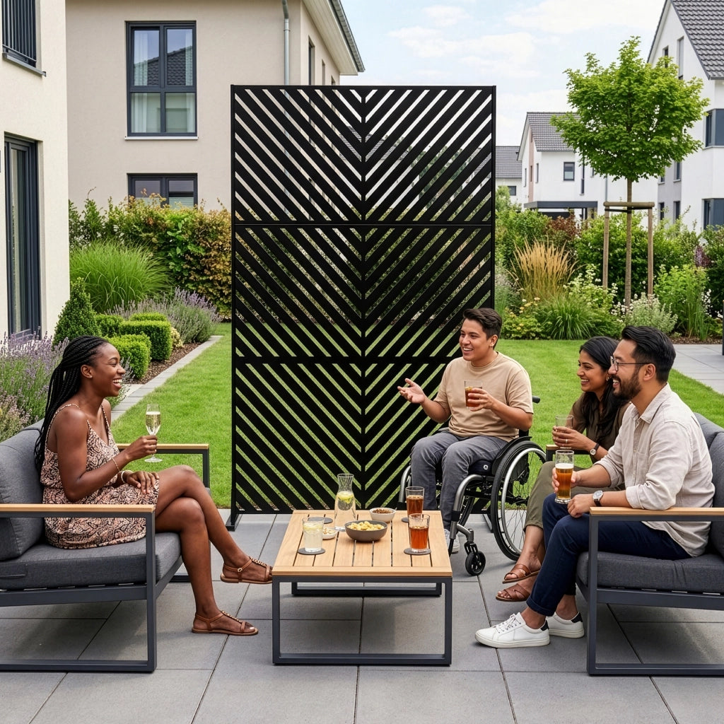 Pannello Divisorio Kekan con Struttura Decorativa in Acciaio 180 x 90 cm - Nero casa.pro