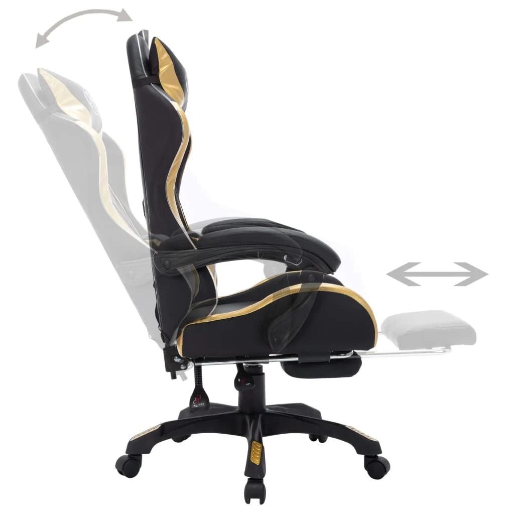 Sedia girevole da ufficio/studio per uso computer videogiochi con illuminazione LED RGB dorata e similpelle dorata 02_0024204