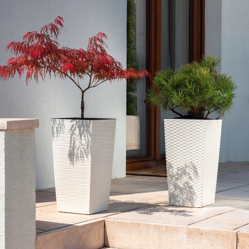 Vaso da giardino KADAX con inserto per fiori, grande e alto, 34x68 cm, bianco.
