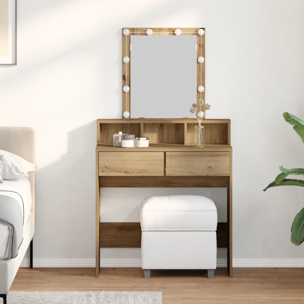 Toeletta con Specchio e LED in Rovere Artigianale in Legno Ingegnerizzato
