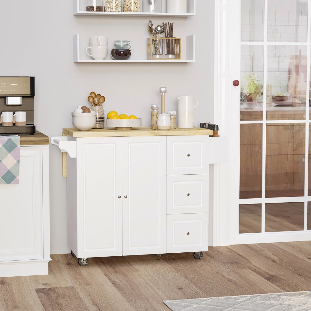 Tavolo da cucina allungabile con cassetti e ripiano pieghevole ¨C zephmum ¨C bianco 111.5x75x89 cm