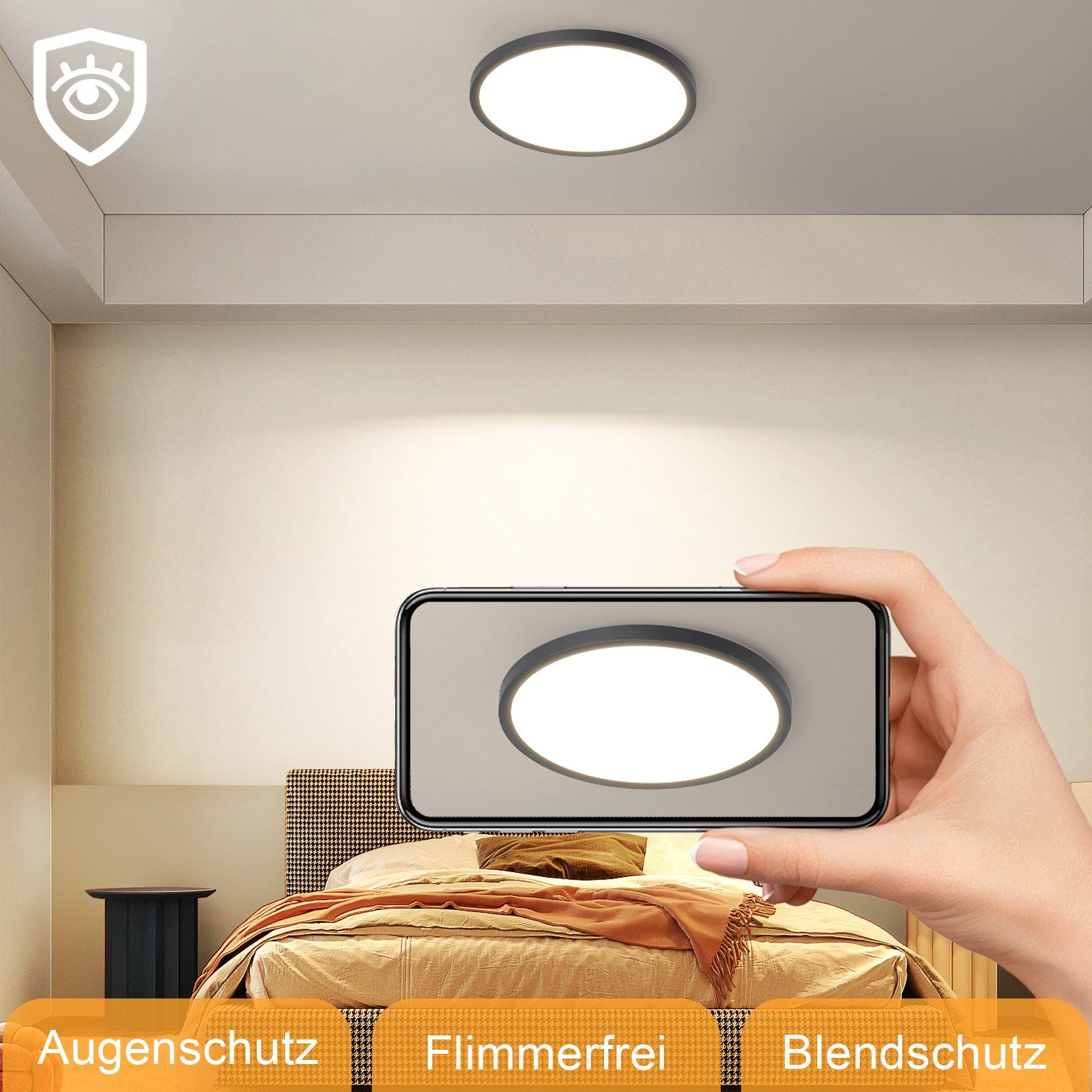 ZMH Lampada da soffitto plafoniera LED moderna rotonda nera 30cm per interni