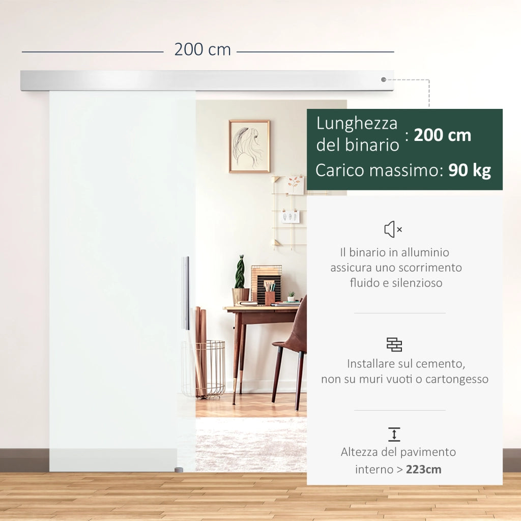 Porta Scorrevole in Vetro ¨C zephmum ¨C Trasparente Alluminio 210x75cm