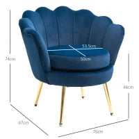 Poltrona a Conchiglia, Poltroncina Vintage, Poltroncina da Camera e Salotto, Design Elegante, con Schienale Alto, 76x67x74cm, Blu