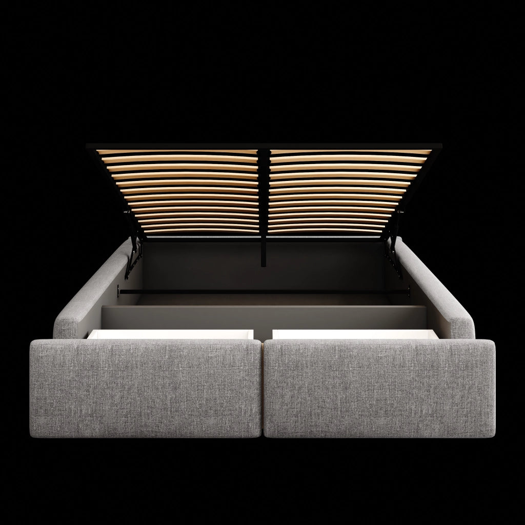 OKWISH Letto contenitore 140×200 cm, Letto Matrimoniale con Sollevamento Idraulico, 2 Cassetti, senza Materasso, Tessuto in Lino, Grigio
