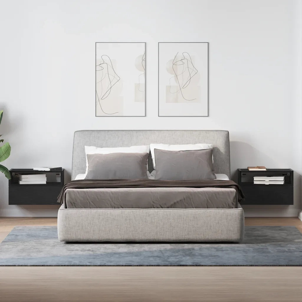 Set di 2 Comodini | Armadio da Notte | Mobiletto da notte a Muro Nero 45x26x28,5 cm