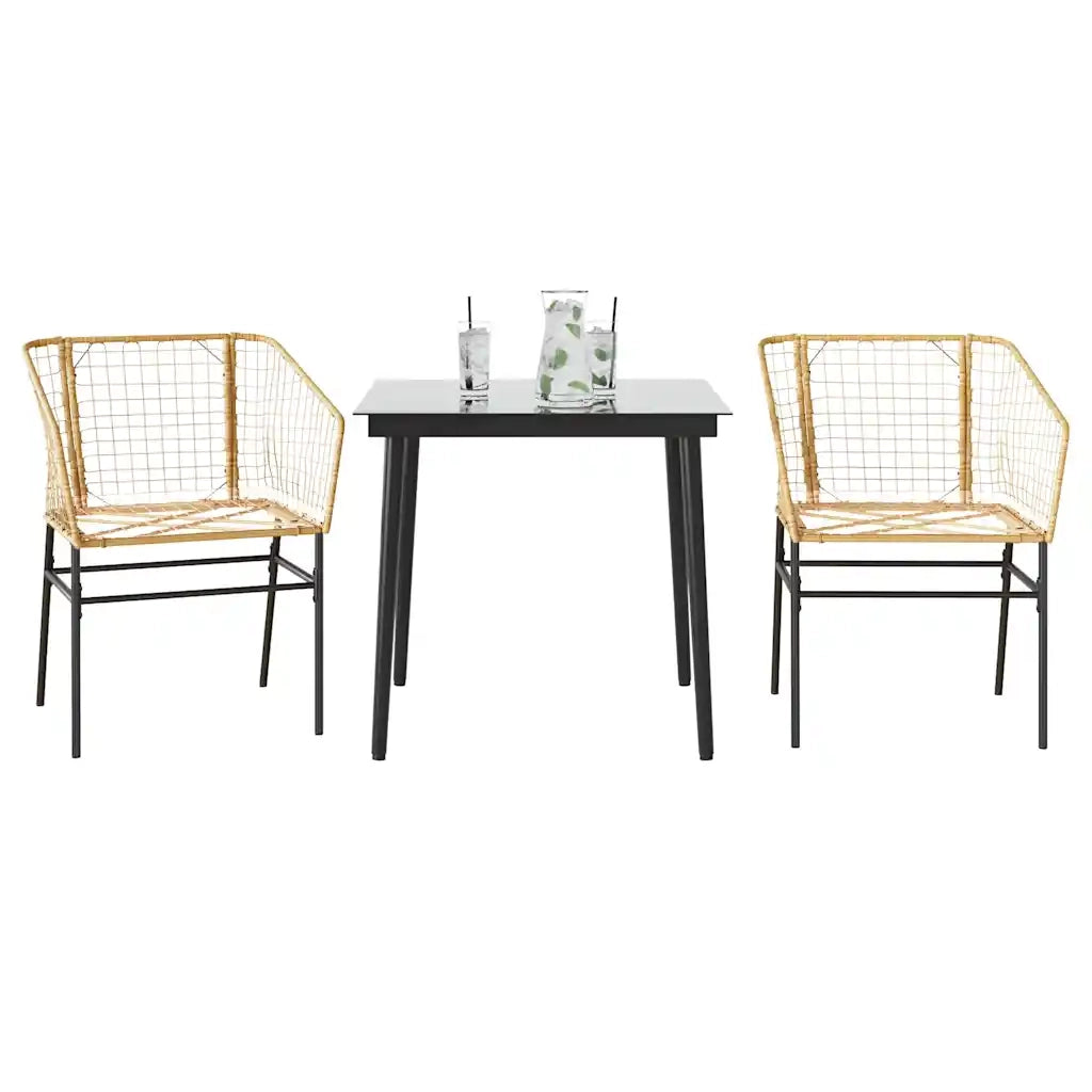 Set da Pranzo da Giardino 3 pz Marrone in Polyrattan Vetro 3334492