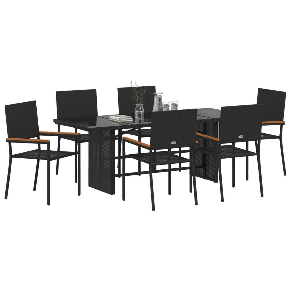 Set pranzo giardino  7 pezzi Polyrattan nero