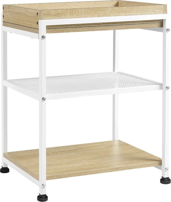 Trolley per cucina - Con ruote - Tavolo supplementare - Servizio per tavola - Trolley per cucina - Scaffale per spezie - Scaffale di archiviazione - Tono legno chiaro