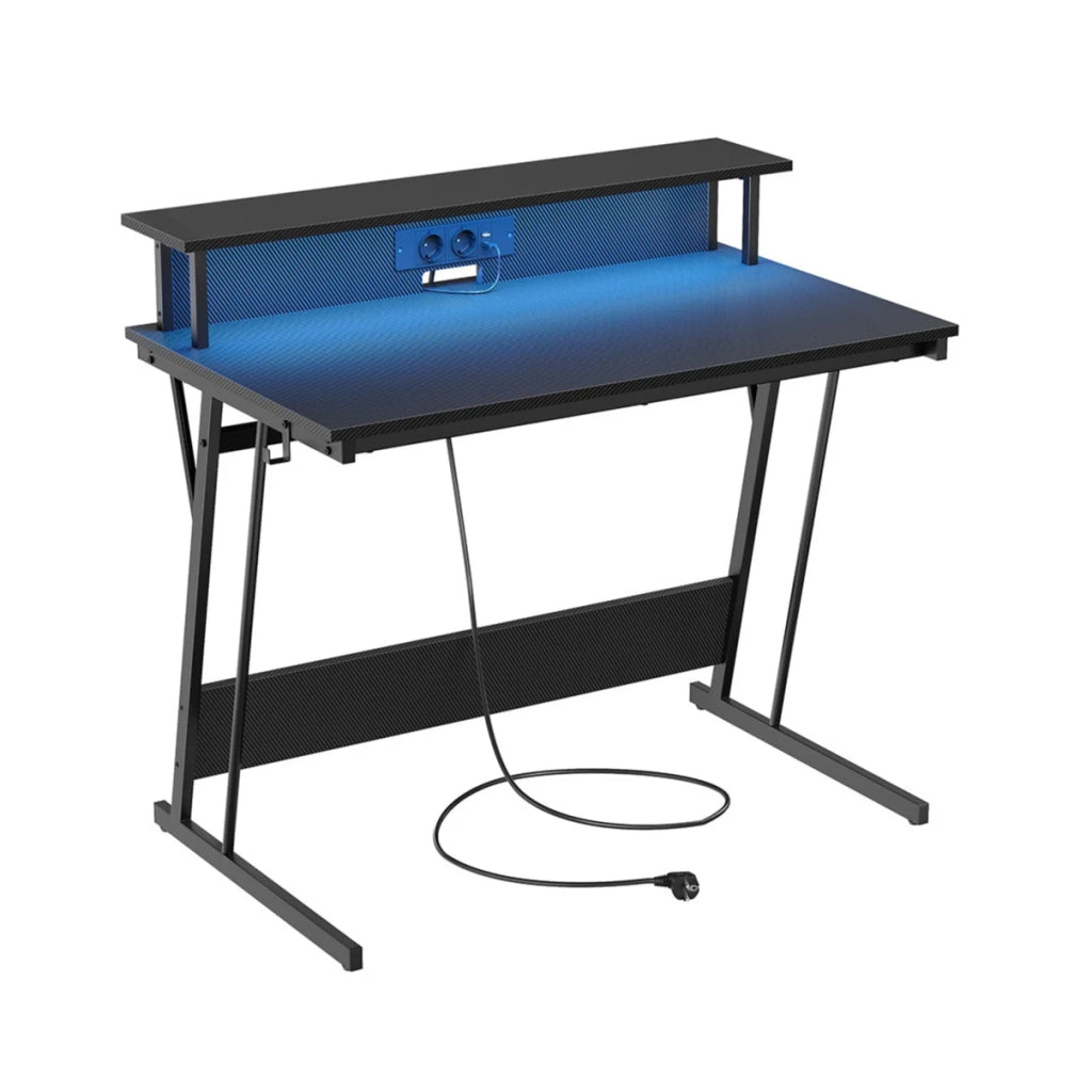 Scrivania da gaming con illuminazione a LED e multipresa scrivania per computer con supporto per monitor per 2 computer per camera da letto 60 x 100 x 76 cm nero carbone 12_0004630