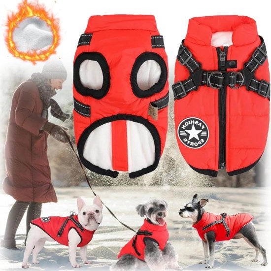 Giubbotto da Cane 2 in 1 Estivo Invernale con D-Ring e Cappuccio - Rosso, Caldo e Impermeabile - Taglia L