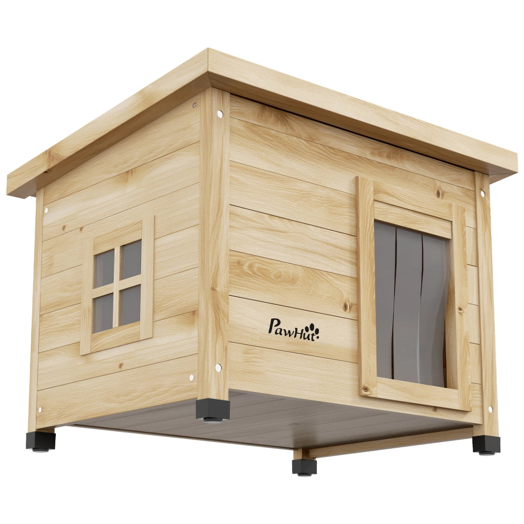 Casetta per Gatti Esterno Legno Sollevata Tetto Catrame Finestra ¨C zephmum ¨C Giallo 57x45x43 cm