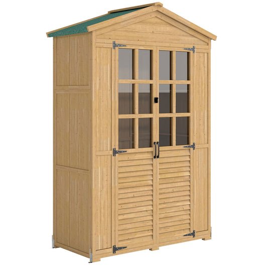 Armadio da Giardino Box Porta Attrezzi 128x57,5x197 cm con Finestre Trasparenti in Legno Marrone Chiaro