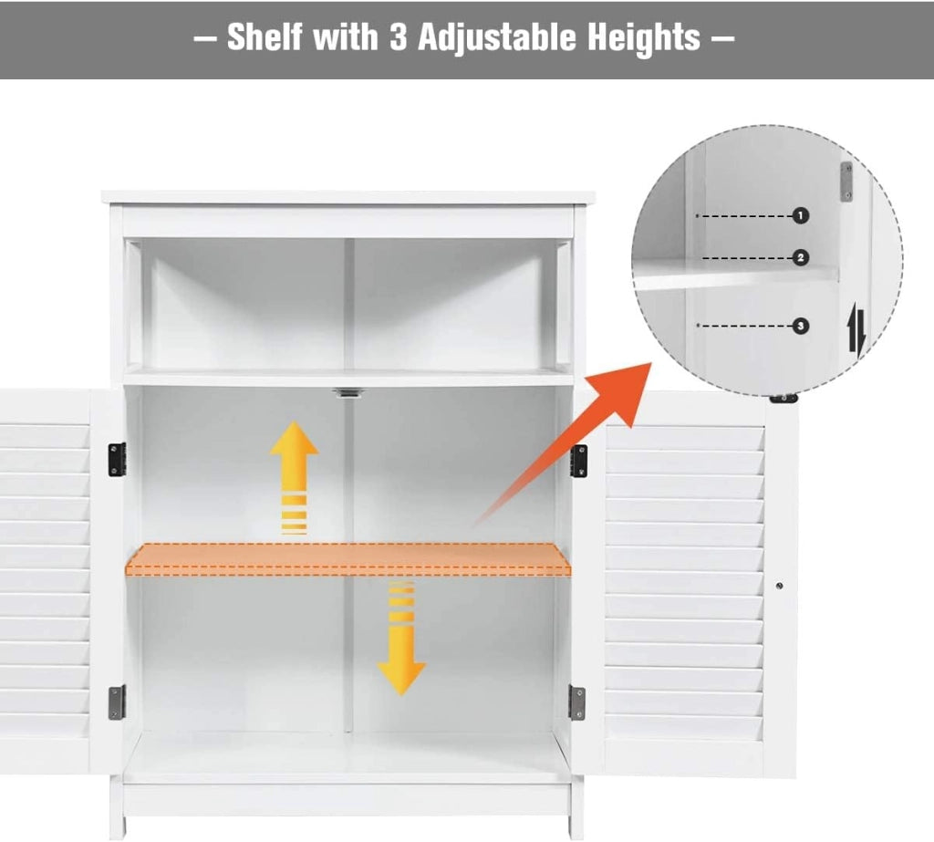 Armadietto Mobile Bagno Autoportante, con 2 Ante Legno e Ripiani Regolabili in Altezza, 3 Livelli, Multiuso e Salvaspazio, 30x60x80 cm (Bianco)