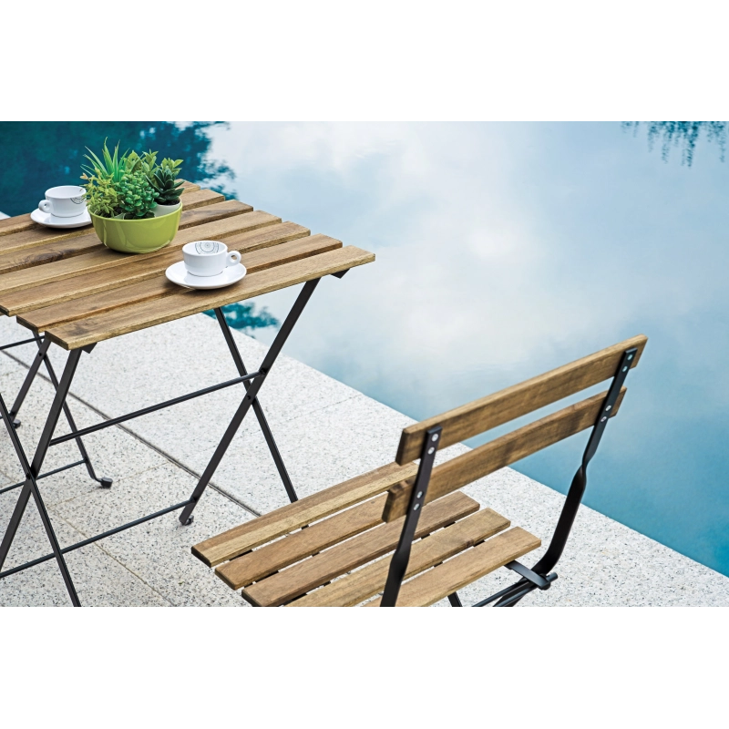 Set Bistrò In Ferro E Acacia Fsc Scura - 2 Sedie E Un Tavolo 55X54 Cm Moia