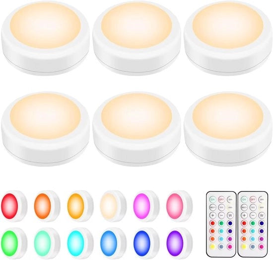 6 Pacchi di Lampadine LED RGB a Puck con Comando a Distanza - 13 Colori Dimmer Timer - Illuminazione da Parete Senza Cavo