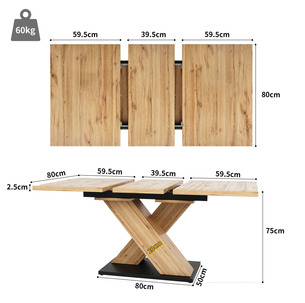 Tavolo allungabile 119x80x75 cm; piano estensibile per 6-8 persone; MDF; colore naturale