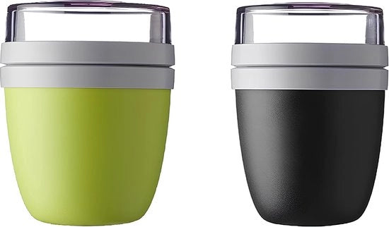 Set di contenitori per pasti, 2 pezzi, contenitore per pasti, contenitore per alimenti, tazza di viaggio (nero e lime)