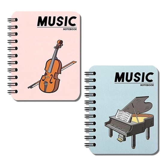 Diario A7 a spirale - 2 pezzi - Tema musica - Legato con filo - Giornale - Adatto per scuola/ufficio - Quaderno da scrivere
